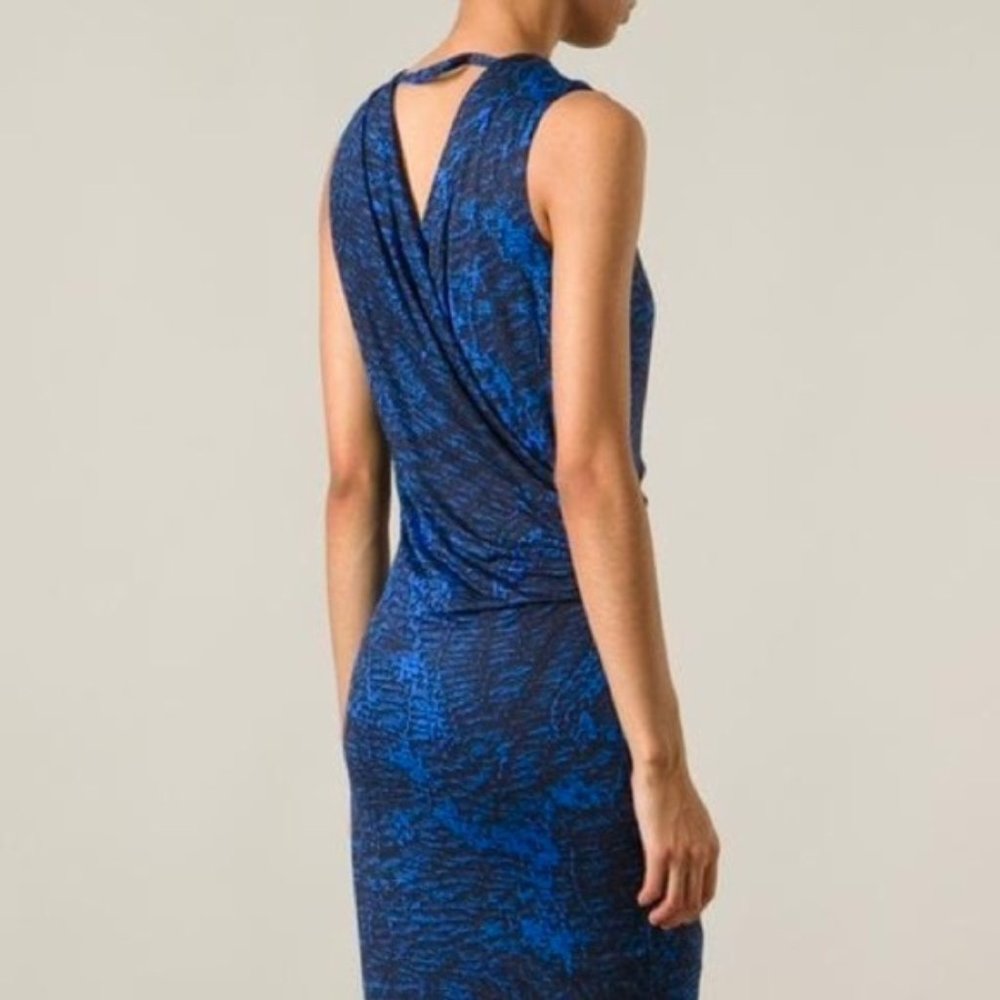 Helmut Lang Blue Resid Print Jersey Dress